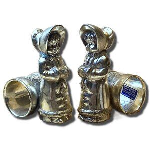 Vintage Silver-Plated Napkin Rings Set Of 2 Circa Girl In Bonnet Design Made In